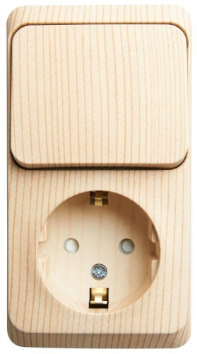 Блок ОП Этюд (1-м розетка с заземл. защ. шторки + 1-кл. выкл.) сосна | код. BPA16-201D | Schneider Electric